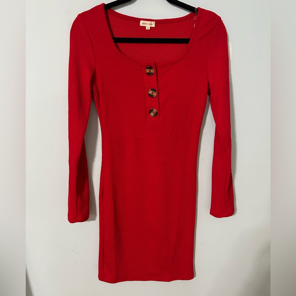 This is a Heart & Hips Red Long-sleeve Ribbed Dress!